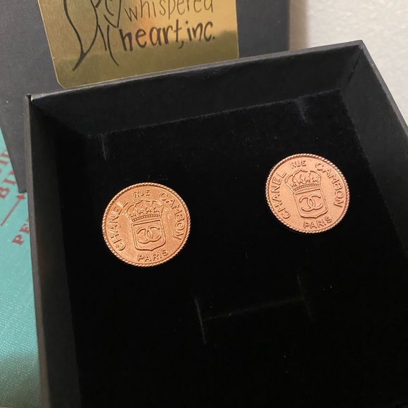 unique, vintage, up-cycled, chic apparel buttons stud earrings - Picture 2 of 6